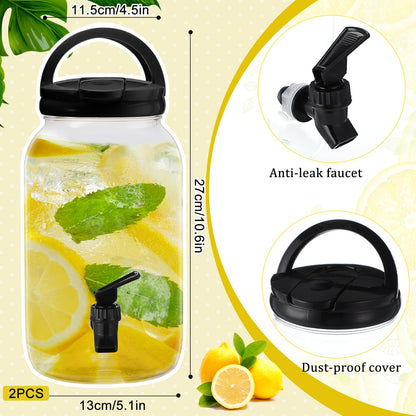 Havawish 2 Pcs 1 Gallon Plastic Beverage Dispenser with Spigot Clear Summer Kitchen Fridge Drink Dispenser for Parties Lemonade Juice Tea Beer Cold Water(Black,Cylinder)