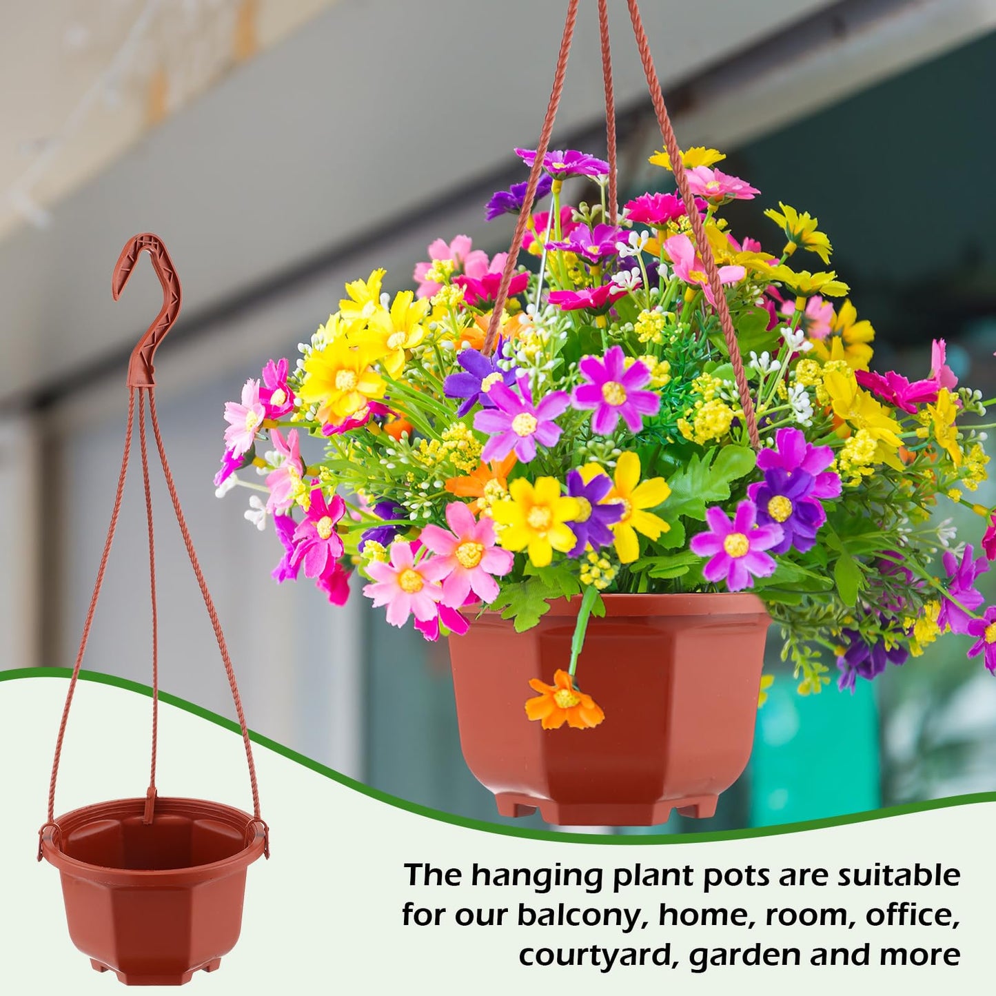 Roshtia 50 Pcs 5.1 inch Plastic Hanging Plant Pots with Hooks Flower Pots Baskets Outdoor Hanging Nursery Planter Holder for Home Garden Balcony Porch(Brown, 5.1 inch)