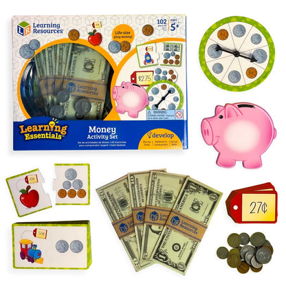 Learning Resources Money Activity Set, Play Money For Kids, 102 Piece Set For Teaching Financial Literacy, Hands On Currency Kit For Kindergarten And Elementary Math Centers