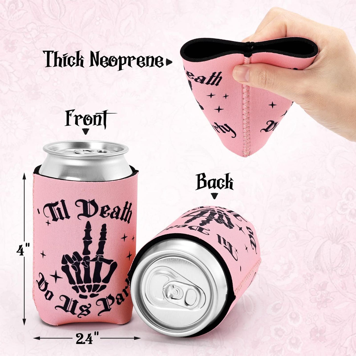 CiyvoLyeen 12PCS Bride or Die Bachelorette Can Coolers, Gothic Till Death Do Us Party Can Sleeves for Bridal Shower, Reusable Beer Bottle & Soda Holders