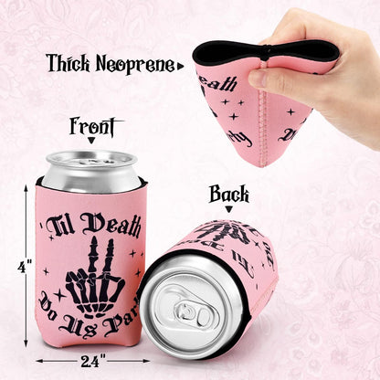 CiyvoLyeen 12PCS Bride or Die Bachelorette Can Coolers, Gothic Till Death Do Us Party Can Sleeves for Bridal Shower, Reusable Beer Bottle & Soda Holders
