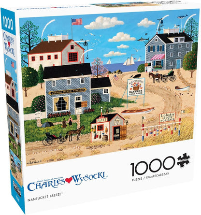 Buffalo Games Charles Wysocki - Nantucket Breeze - 1000 Piece Jigsaw Puzzle - 26.75 x 19.75 in - Full Color Poster - 1000 Piece Puzzle for Adults - Nautical Scene