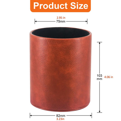 HEISHAYU PU Leather Pencil Pen Holder Cup Stand,Desk Accessories Holder,Makeup Brush Storage Organizer,Desktop Stationery Organizer for Office School Home Supplies (Brown)