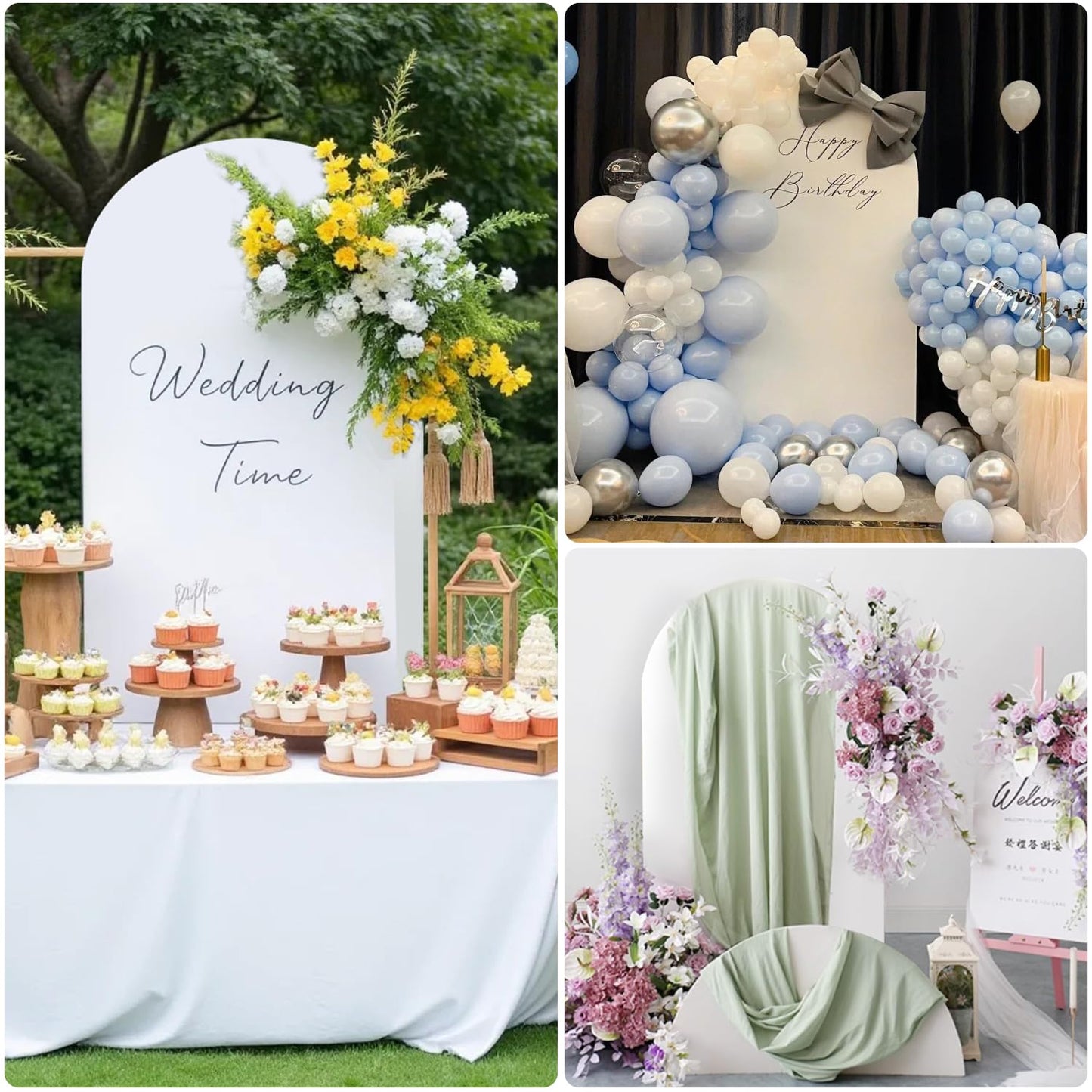 7.2FT Arch Backdrop Cover, Wedding Arch Cover Spandex Fitted Stretchy Background Stand, 2-Sided White Backdrop for Birthday Party Decorations Ceremony Baby Shower Banquet Christmas