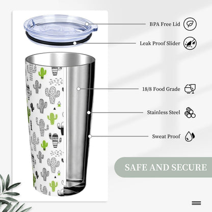 JASROTAO Cute Cacti Tumbler with Straw, Green Cactus 20oz Stainless Steel Vacuum Insulated Coffee Cup Travel Mug, Leakproof Lid, Souvenir for Women Men (Halloween, Birthday, Christmas)