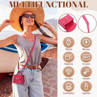 Shinylin 6 Pcs Mini Backpack Keychain Cute Cosmetic Bag for Women PU Leather Makeup Bag Key Pocket Lipstick Bags Card Holder Data Cable Organizer Zipper Pouch with Lanyard Ideal for Gift (Elegant)