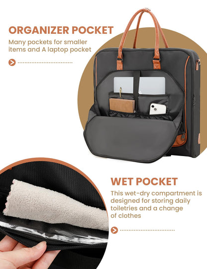 VUUDH Premium Garment Bag for Travel with Wet-Dry Compartment, Adjustable Shoulder Strap, and Luggage Attachment – Fits Suits, Dresses & Essentials