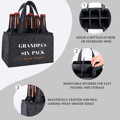 Funny Gifts for Grandpa, Grandpa Beer Carrier Felt Bottle Tote, Father’s Day Birthday Gift for Dad, Reusable Drink Caddy for Camping, BBQ, Picnic, and Party