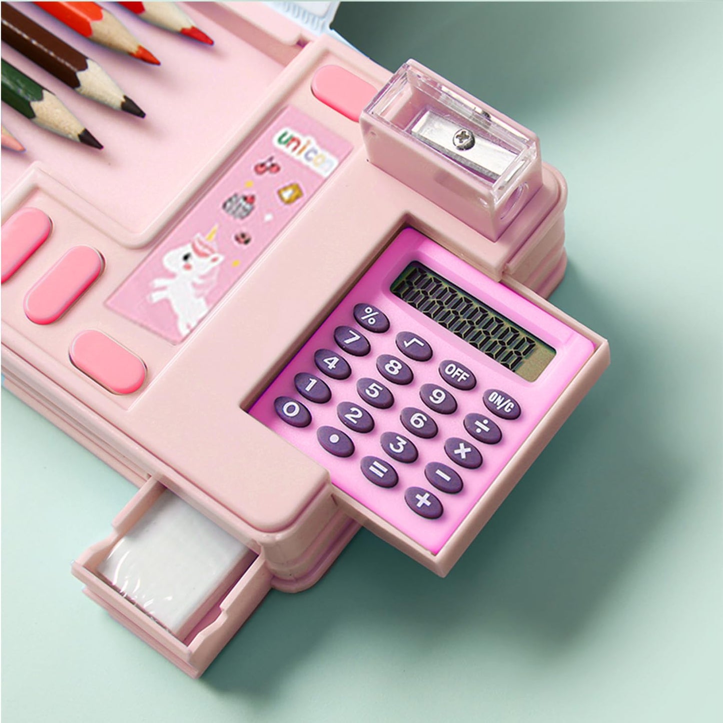Ristpal Pop Up Multifunction Pencil Case, Cute Cartoon Pen Box Organizer Stationery with Calculators, Sharpener, Schedule, School Supplies, Best Birthday Gifts for Kids Teens (Pink)