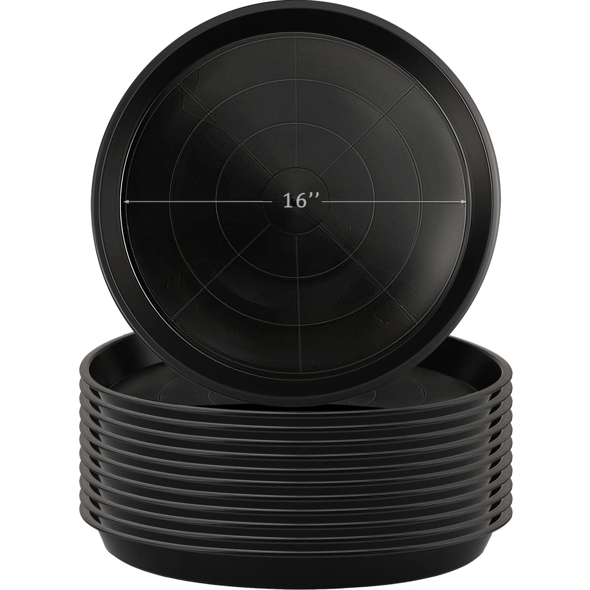 Eccliy 12 Pcs Plastic Plant Saucers Round Plant Tray Large Flower Pot Heavy Duty Planter Water Trays Thick Planter Drip Saucers for Indoors and Outdoors(16 Inch,Black)