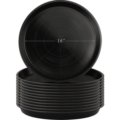 Eccliy 12 Pcs Plastic Plant Saucers Round Plant Tray Large Flower Pot Heavy Duty Planter Water Trays Thick Planter Drip Saucers for Indoors and Outdoors(16 Inch,Black)
