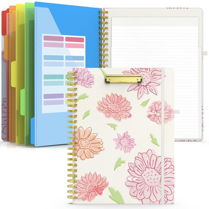 Sooez Clipboard Folio with Refillable Notepad, Folder with 10 Storage Pockets for Letter Size, Spiral Clipboard Notebook, Cute Portfolio for School, Office & Nursing