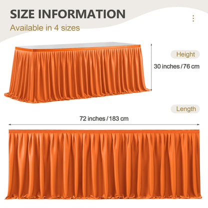 Wish Care 6ft Long Orange Table Skirt for Rectangle Tables - Wrinkle Resistant Polyester Pleated Table Skirting for Parties Weddings Office