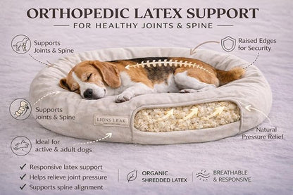 Round Dog Bed – Natural Canvas, Removable Washable Cover, Raw Cotton or Latex Fill, Hypoallergenic Non-Toxic, Made in USA (Natural, Medium, Firm Support – Raw Cotton)