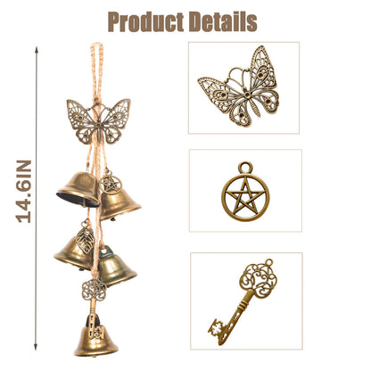 2PCS Witch Bells for Door Knob Protection,Witch Bells Door Hanger Pagan Bell,Hanging Witch Bell Wiccan Magic Wind Chimes for Home Protection(Butterfly Bell Set)
