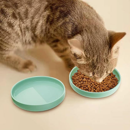 Ceramic Cat Bowls,Shallow Cat Dishes for Food and Water, 6 inch Matte Finish Wide Cat Food Bowl,Whisker Fatigue Free Pet Puppy Kitten Bowl Set of 3,Dishwasher Safe