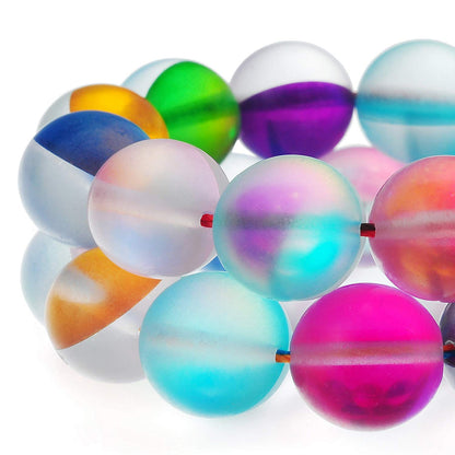RUBYCA 6mm Round Moonstone Matte Crystal Glass Beads Aura for Jewelry Making Mix, 1 Strand