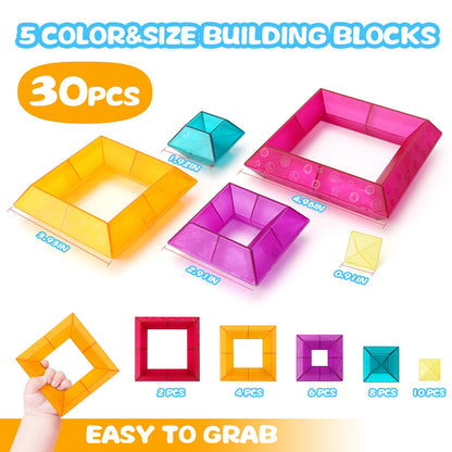 30-Piece Building Blocks Set for Kids - STEM Preschool Learning Activities Ages 3-6 Years Old, Light Table Compatible Educational Stacking Toys