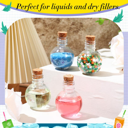 Bokon 25 Pack 1oz Plastic Mini Potion Bottles with Corks, Small Sand Art Jar Tiny Clear Liquor Bottles Bulk Wishing Vial for Birthday Halloween Valentines Party Favor DIY Craft