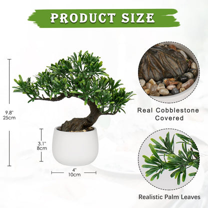 DILATATA Fake Bonsai Tree Zen Juniper Plant 10' Tall Artificial Bonsai with White Ceramic Pot Decorated with Pebbles Indoor Bonsai for Home Office Decor