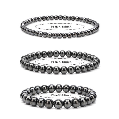 Risyfjew 4MM Handmade Hematite Natural Gemstone Stretch Elastic Bracelet,PE Film Anti-oxidation Packaging Natural Stone Crystal Healing Power Energy Gifts for Adult
