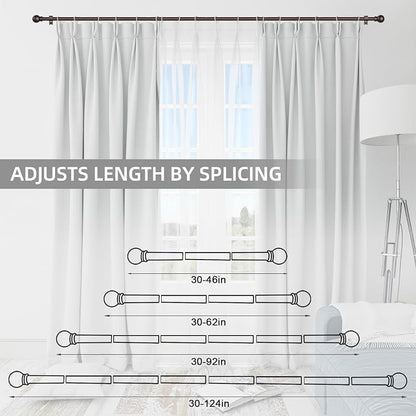 Thestoa Brown Curtain Rods for Windows 30-62 Inch, 5/8" Stainless Steel Small Curtain Rod for Bedroom, Living Room,Kitchen,Farmhouse