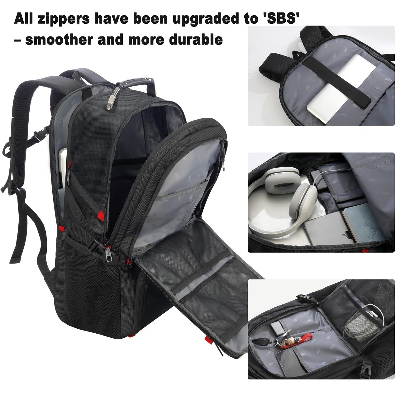 VESERI Travel Business Laptop Backpack for 18.4in PC with Shoe Compartment USB Charging Port,Sport Gym Bag for College Hiking Camping,Waterproof School Bookbag for Men Women Boys,Black