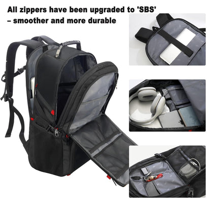 VESERI Travel Business Laptop Backpack for 18.4in PC with Shoe Compartment USB Charging Port,Sport Gym Bag for College Hiking Camping,Waterproof School Bookbag for Men Women Boys,Black