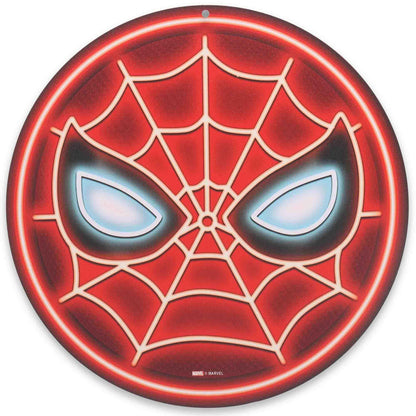 Open Road Brands Marvel Spider-Man Mask Round Metal Sign - Fun Spider-Man Wall Decor for Man Cave or Movie Room