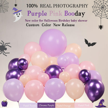 Pastel Halloween Birthday Balloon Garland arch Kit 130 Pcs Purple Pink Orange Balloons + Bat Ghost Mylar Balloons for Spooky Halloween Arch Booday Summerween birthday Party Decorations