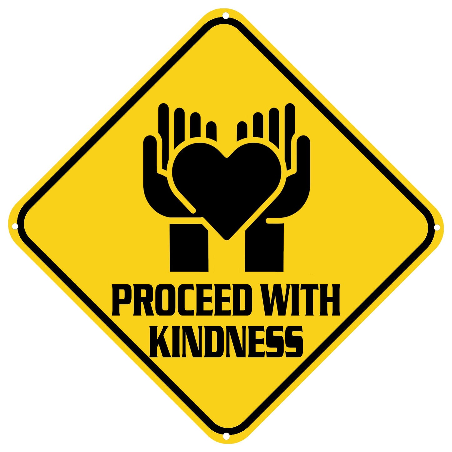Proceed With Kindness Sign Warning Sign Proceed With Kindness Animal Caution Yellow Wall Art Decorative Decor For Fence Home Farmhouse Yard Road Quality Metal Sign 12x12 Inches