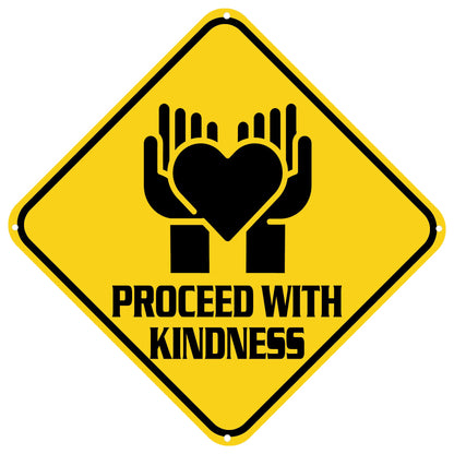 Proceed With Kindness Sign Warning Sign Proceed With Kindness Animal Caution Yellow Wall Art Decorative Decor For Fence Home Farmhouse Yard Road Quality Metal Sign 12x12 Inches