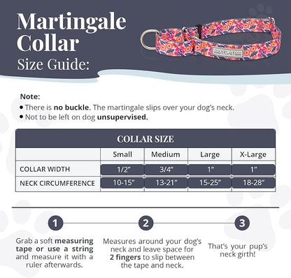 Lucky Love Dog Martingale Dog Collar - Adjustable, No-Slip, Durable, & Soft Webbing Collar for Male and Female Dogs Ideal for Training & Walking - Rosie, Small