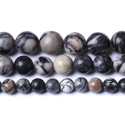 36PCS 10MM Natural Black net Work Beads Round Loose Stone Beads for Jewelry Making DIY Energy Stone Healing Power Bracelet 15"