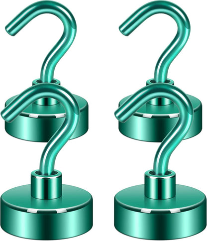 Neosmuk Magnetic Hooks,Heavy Duty Earth Magnets with Hook for Refrigerator, Extra Strong Cruise Hook for Hanging, Magnetic Hanger for Cabins, Grill (Green, 4 Pack)