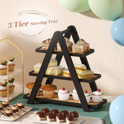 3 Tier Serving Tray Cupcake Stand and Towers Serving Tray for Party Food Tray Farmhouse Serving Platter Decorative Tray Decor Dessert Display Set Tiered Tray Stand (Black)