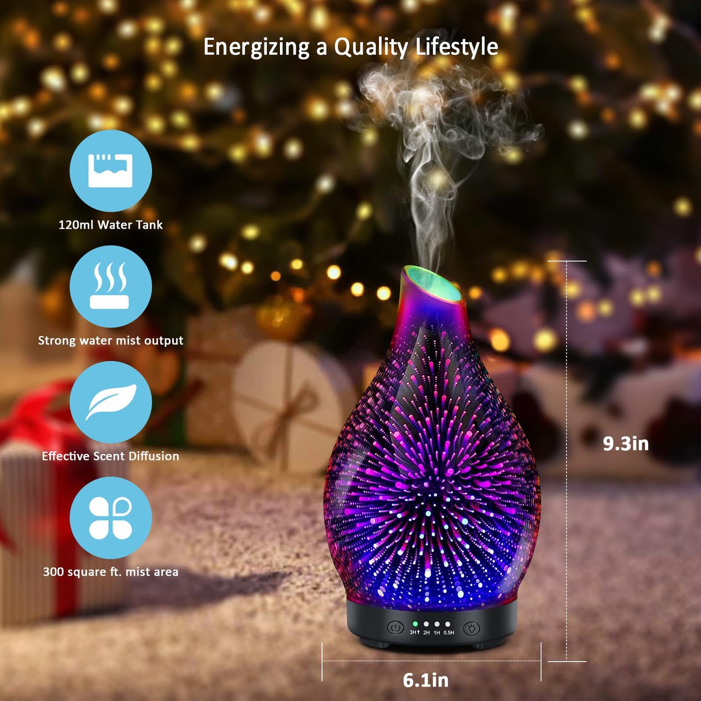 Essential Oil Diffuser 120ML Glass Ultrasonic Aromatherapy Oil Diffuser-Aroma Humidifier Glass Diffuser,7 Color Changing Light Waterless Auto-Off-Ultra-Quiet for Sleeping Yoga Home Office and Spa