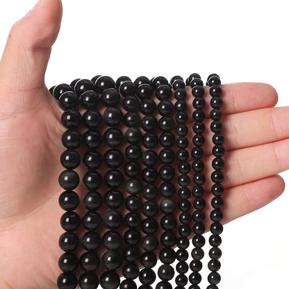 45pcs 8mm Natural Black Obsidian Gemstone Beads Energy Healing Crystal Round Loose Stone Beads for Jewelry Making, DIY Bracelets Necklaces