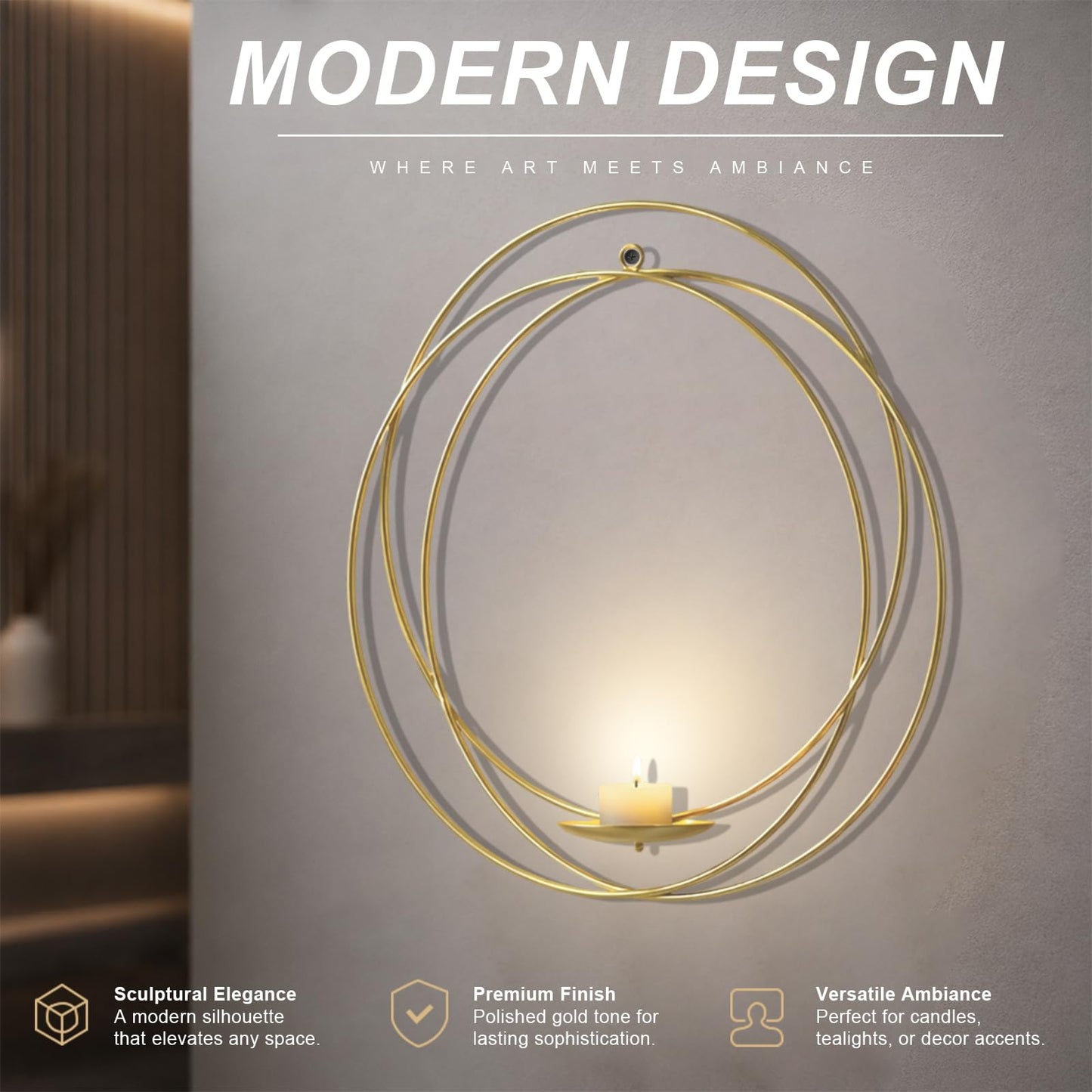 ZEXUIRU 2 Set Metal Wall Candle Sconce for Living Room Bedroom Dining Room Bathroom Decorative Iron Candle Holders Farmhouse Wall-Mounted Metal Sconces Holder - Gold 12.8in