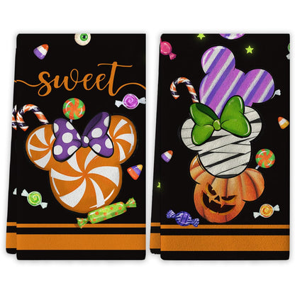 Yarcooly Halloween kitchen towels halloween cartoon mouse dish towels haunted mansion decor halloween decorations for home party, White