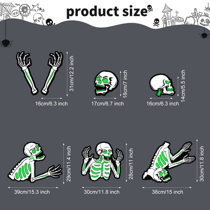 Capoda 5 Pieces Halloween Yard Signs Outdoor Decorations Fluorescent Halloween Skeleton Garden Sign with Stakes Reflective Skeleton Lawn Stake for Garden Lawn Yard Decor Supplies