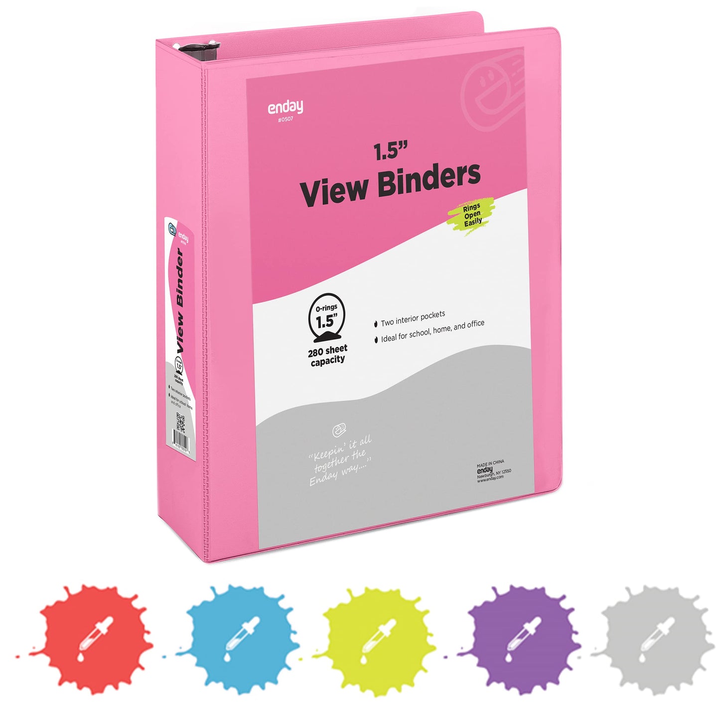 Enday 3 Ring Binder 1.5 Inch, Pink Heavy Duty Three Ring Binder, 325 Sheets Capacity - 1.5 Inch Binder for Home School and Office