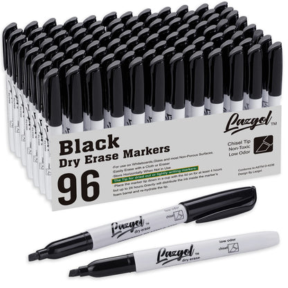 LAZGOL Dry Erase Markers Bulk, 96 Pack Black Dry Erase Markers Chisel Tip, Low Odor Whiteboard Markers for School, Office Supplies, Perfect for Writing on White Board, Mirror,Calender