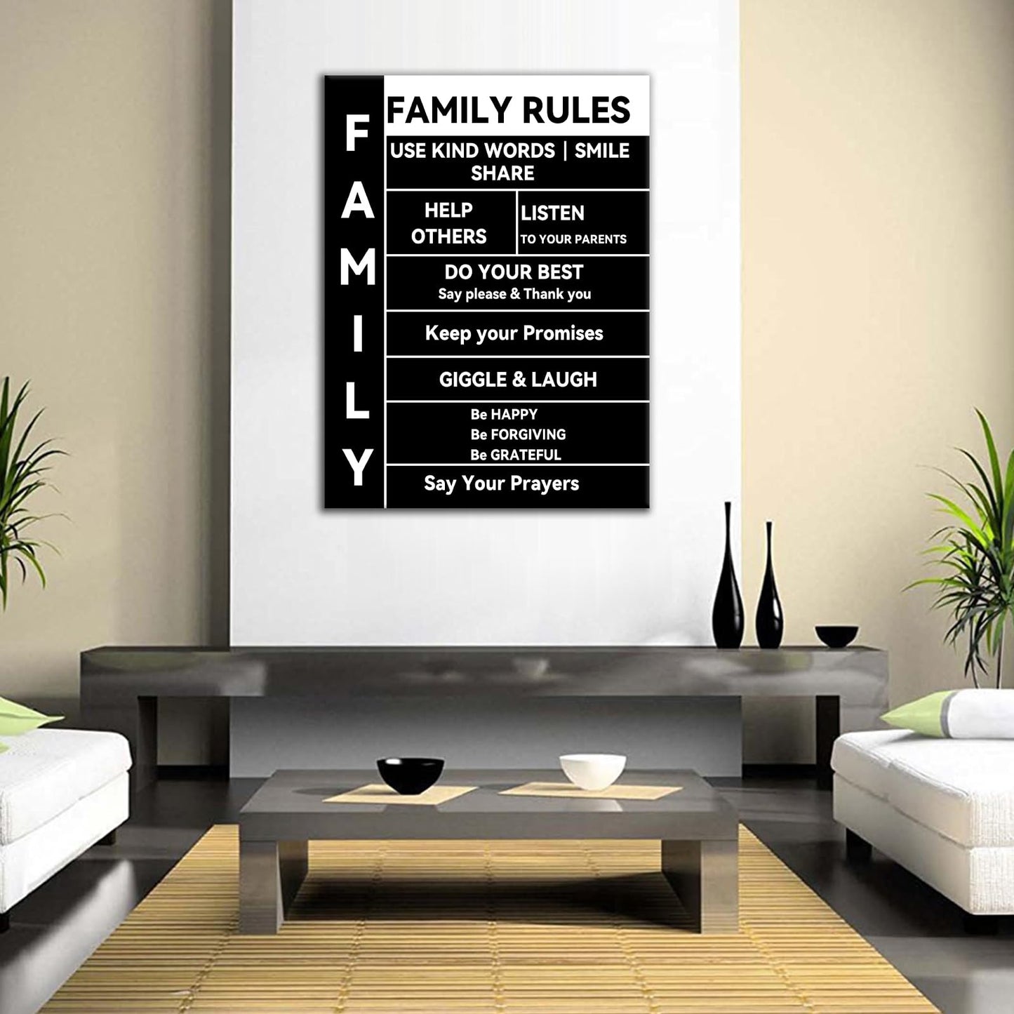 Family Rules Inspirational Canvas Wall Art Motivational Quotes Poster Print Picture Painting Artwork for Living Room Bedroom Home Office Kitchen Wall Decor Ready to Hang [18''Wx24''H]