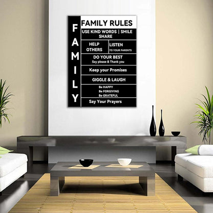 Family Rules Inspirational Canvas Wall Art Motivational Quotes Poster Print Picture Painting Artwork for Living Room Bedroom Home Office Kitchen Wall Decor Ready to Hang [18''Wx24''H]