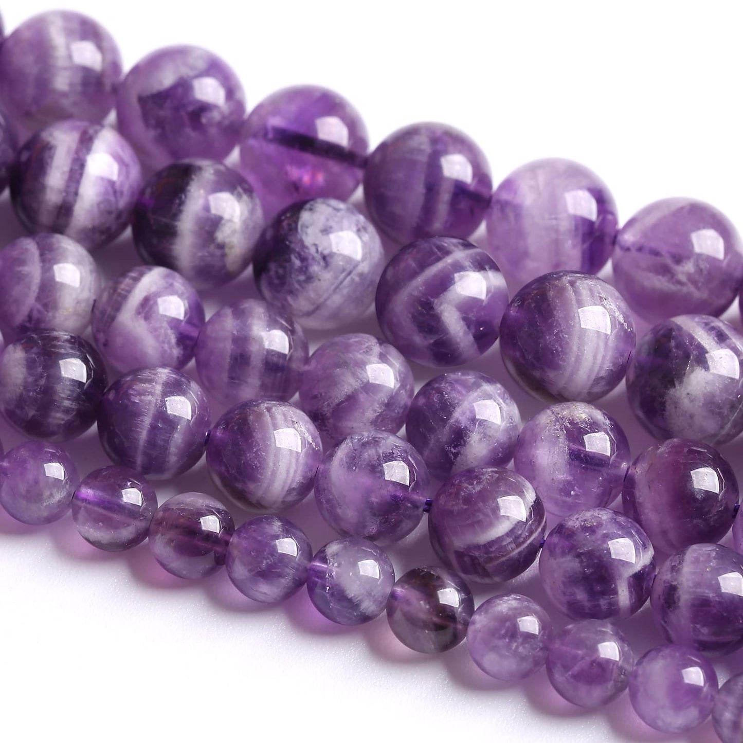8MM 45PCS Purple Amethyst Dream Lace Beads Natural Quartz Crystal Stone Loose Beads for Jewelry Making DIY Bracelet Grade A+ 15 inches Strand