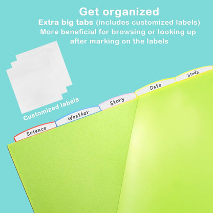 WOT I Durable 5-Tab Binder Dividers with Clear Pocket - 1 Set, Reusable Plastic Dividers for 3 Ring Binder, 5 Vibrant Colors