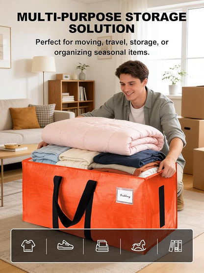 HOMESURE Supports 200lbs Heavy Duty Moving Bags - Strong Zipper & Wrap-Around Handles - Water-Resistant Storage Totes, Durable Alternative to Moving Boxes - 8 Pack - Orange