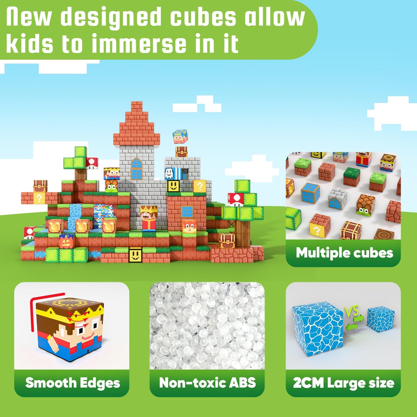 BRISTLIX 200 PCS 0.8in Magnetic Blocks - Magnet Toys for Kids, Magnetic Building Blocks Cubes, Stacking Magnets, STEM Toys Birthday Gifts for Boys and Girls Age 3+ (Theme: Castle)
