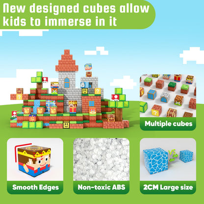 BRISTLIX 200 PCS 0.8in Magnetic Blocks - Magnet Toys for Kids, Magnetic Building Blocks Cubes, Stacking Magnets, STEM Toys Birthday Gifts for Boys and Girls Age 3+ (Theme: Castle)